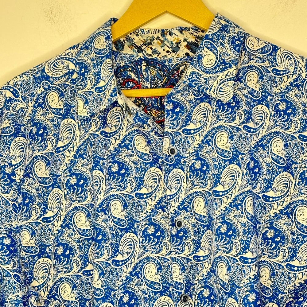 Robert Graham Mens Blue White Paisley Button Down Shirt Classic Fit XL Cotton - Picture 4 of 12